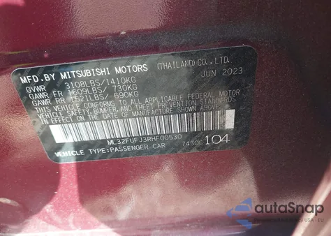 2024 Mitsubishi Mirage G4 Es z USA, uszkodzony, nr VIN ML32FUFJ3RHF00530
